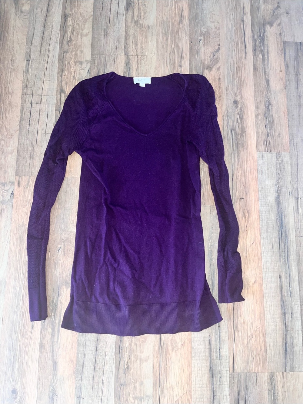 LOFT Deep Purple V-Neck Long Sleeve Sweater
